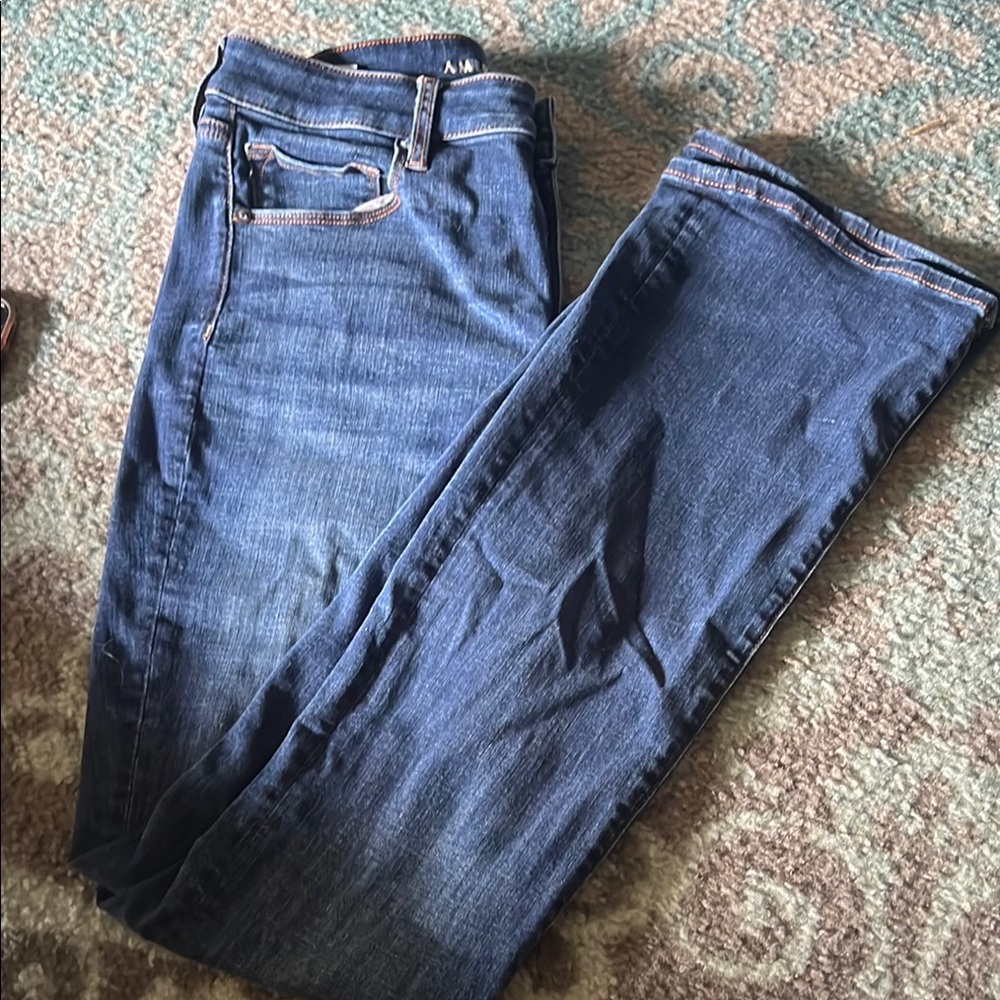 American Eagle dark blue high rise skinny kick jeans size 12 long